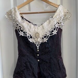 Vintage Scott McClintock Sleeveless Top 5/6 Lace Pearl Drop Luxury Victorian